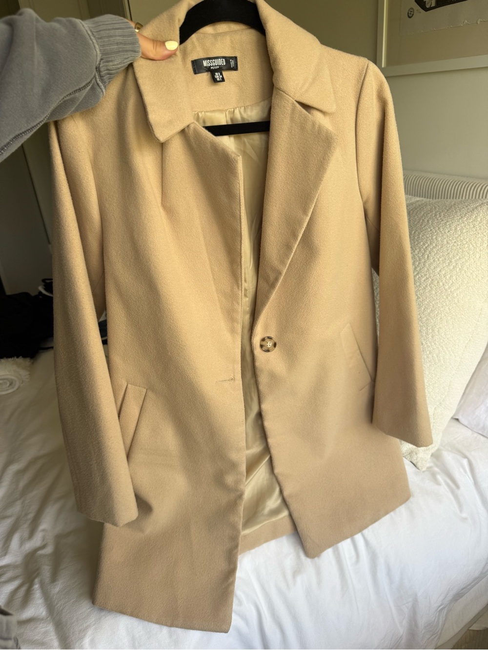 Missguided Beige Wool-Blend Coat